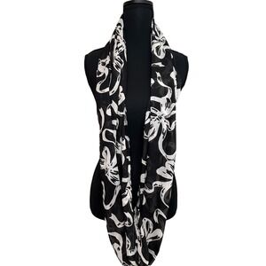 Talbots Infinity Scarf Black White Bow Classic Winter Lightweight Chic Feminine